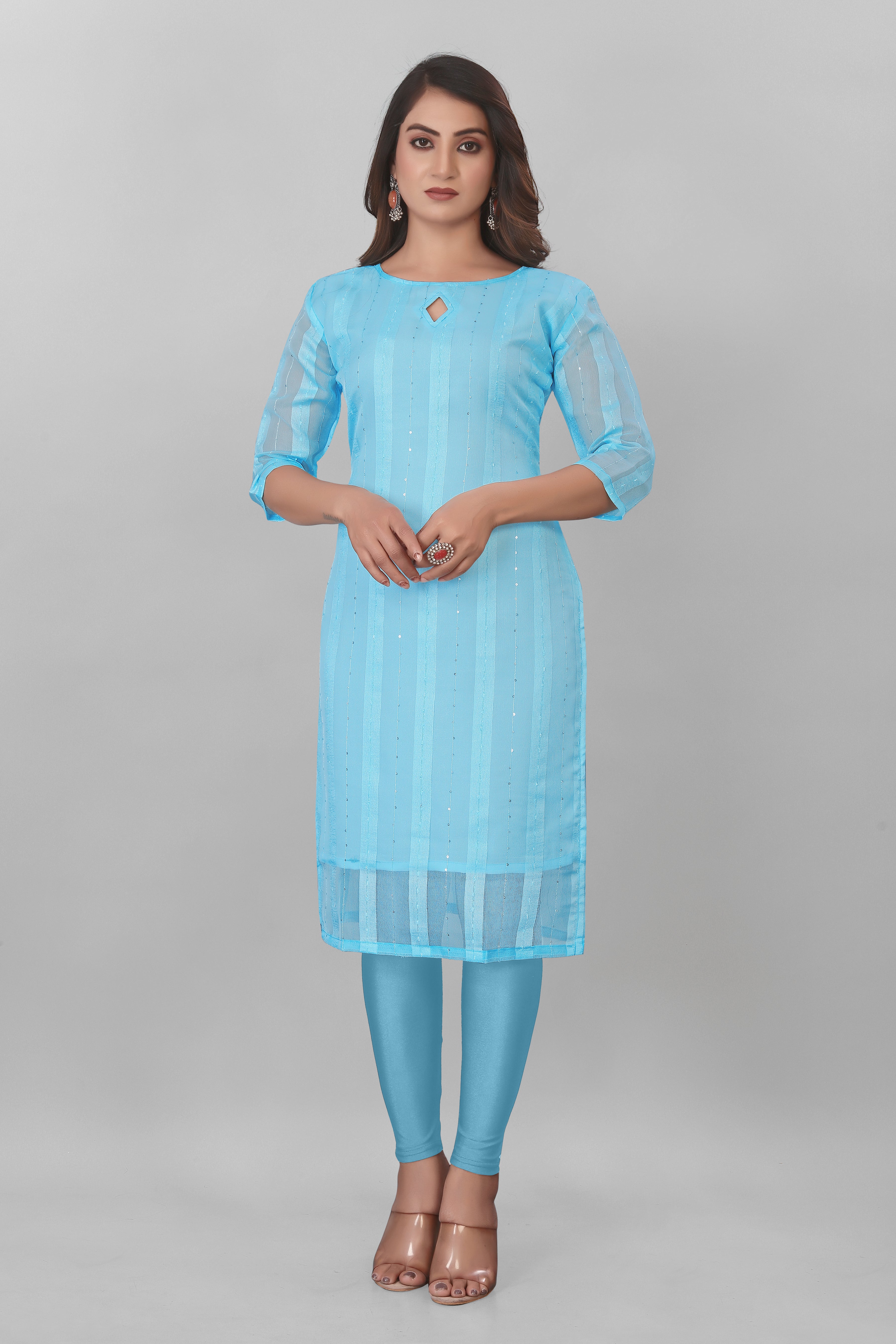 Striped Organza Straight Kurta