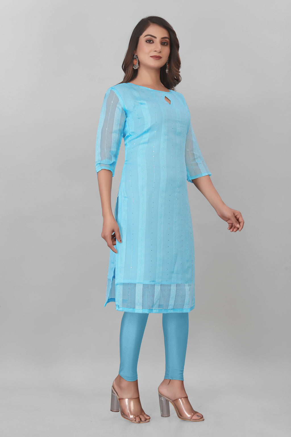 Striped Organza Straight Kurta