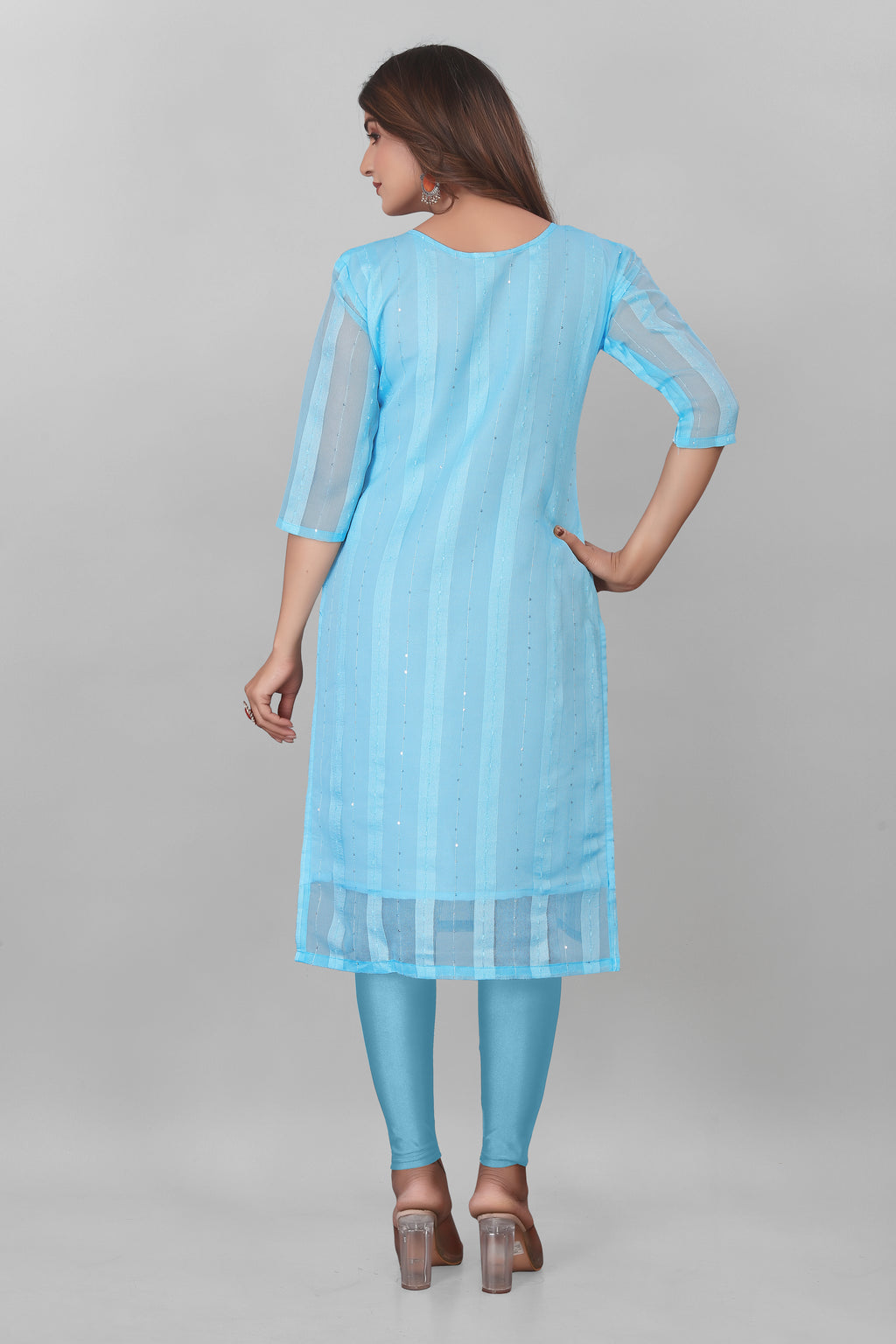 Striped Organza Straight Kurta