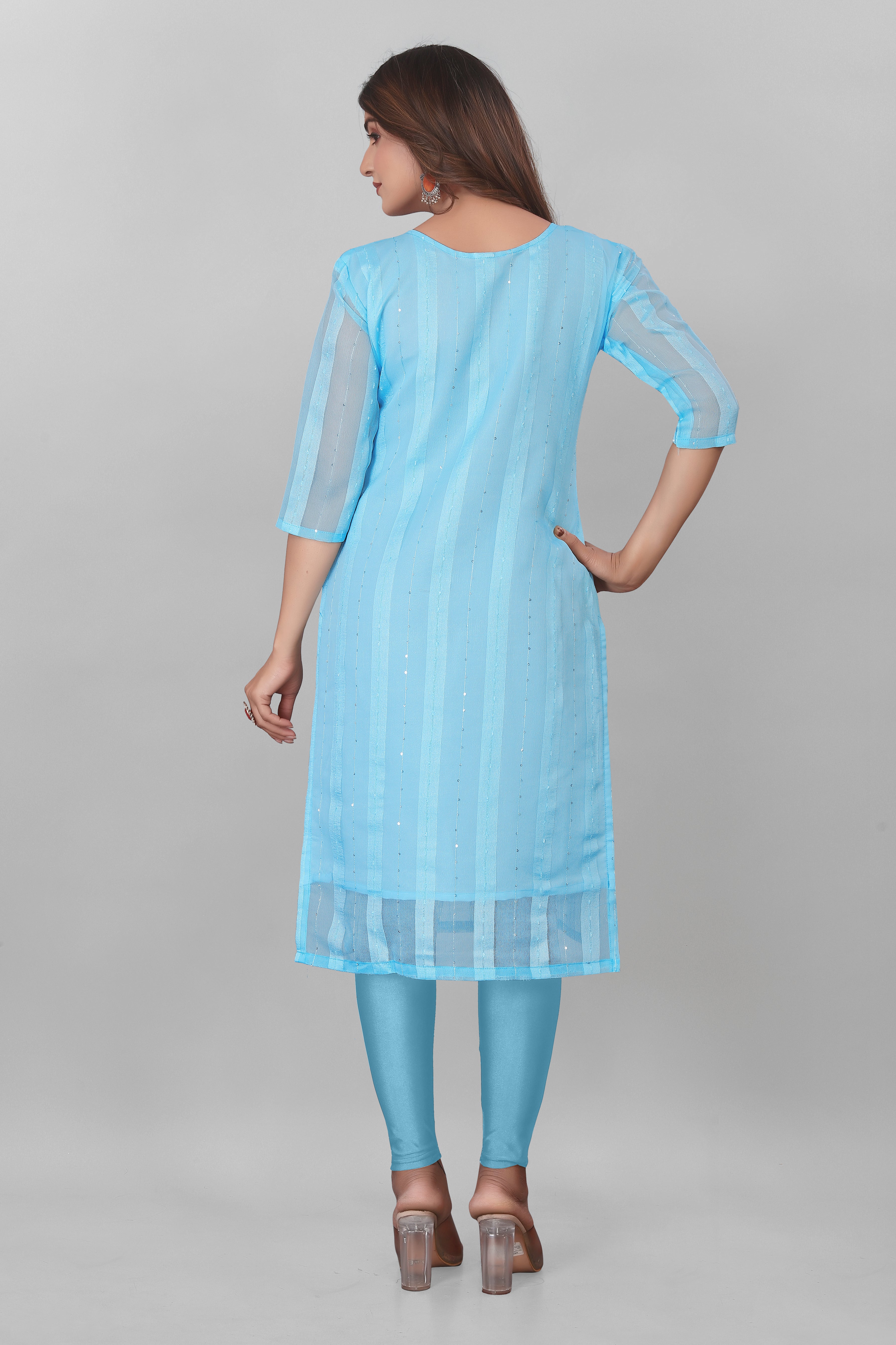 Striped Organza Straight Kurta