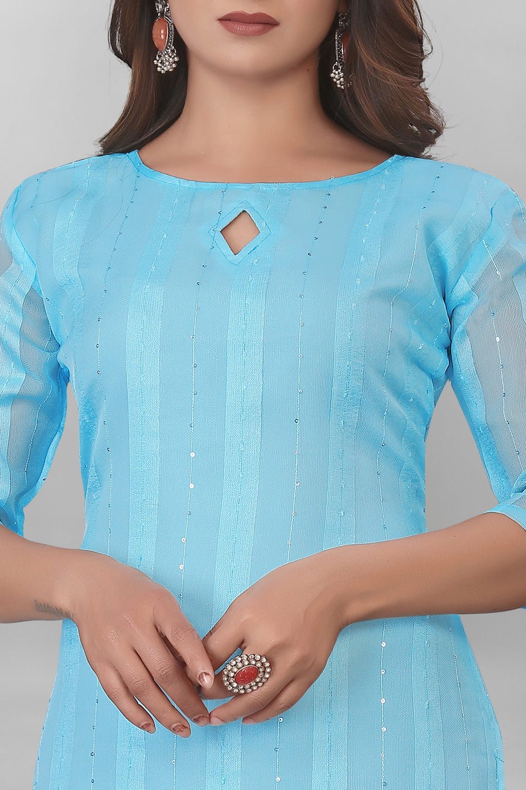 Striped Organza Straight Kurta