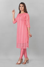 Women Solid Organza Ethnic Drees (Pink)