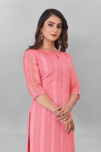 Women Solid Organza Ethnic Drees (Pink)