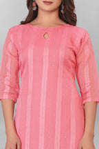 Women Solid Organza Ethnic Drees (Pink)