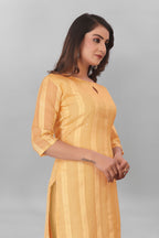 Yellow Striped Boat Neck Organza Kurti