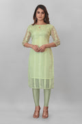 Women's Organza Kurta with Keyhole Neck Half Puff Sleeves