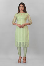 Women's Organza Kurta with Keyhole Neck Half Puff Sleeves