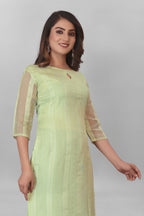 Women's Organza Kurta with Keyhole Neck Half Puff Sleeves