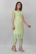 Women's Organza Kurta with Keyhole Neck Half Puff Sleeves