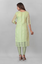Women's Organza Kurta with Keyhole Neck Half Puff Sleeves