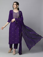 Ethnic Motifs Embroidered Kurta & Trousers With Dupatta