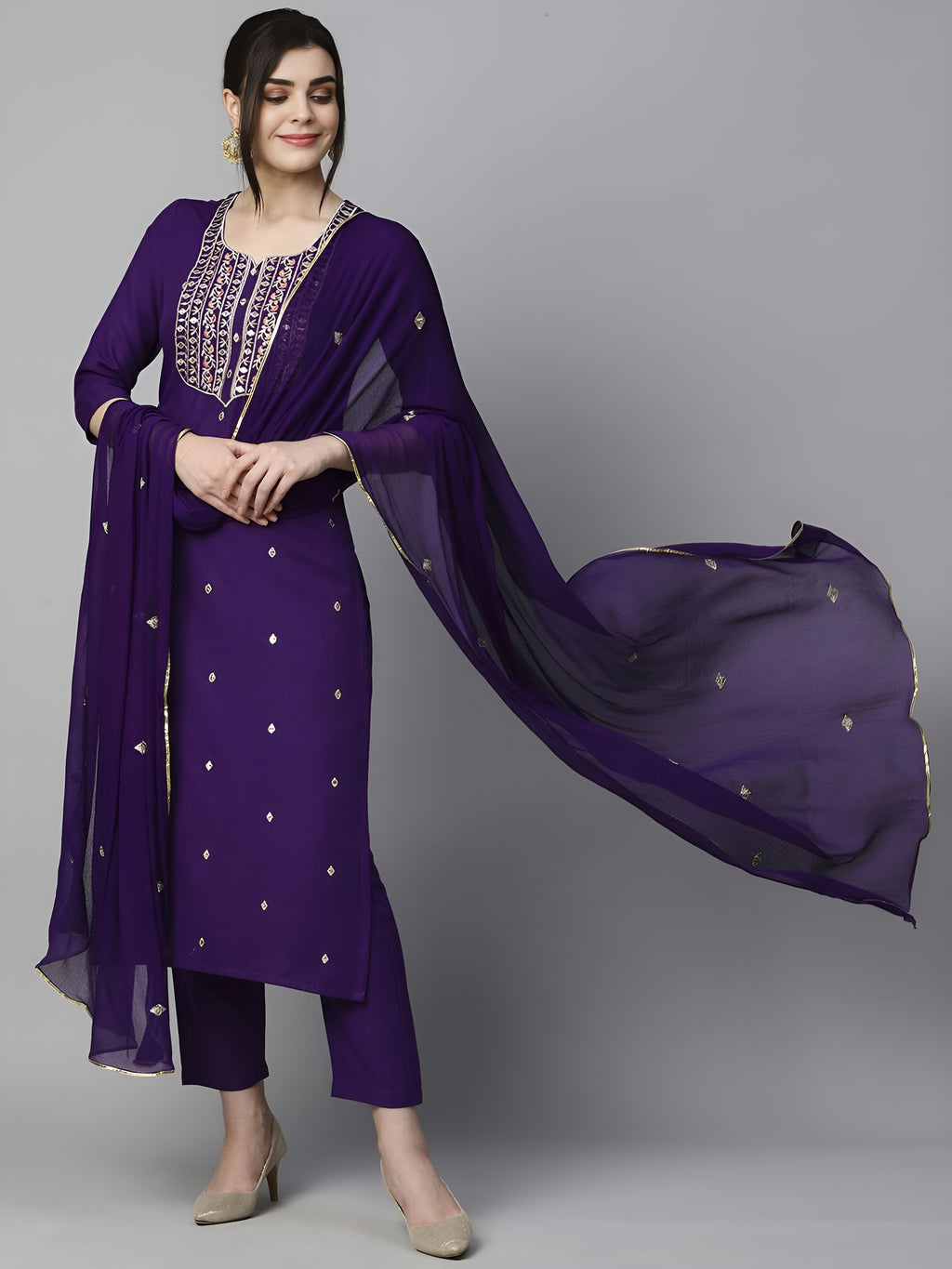 Ethnic Motifs Embroidered Kurta & Trousers With Dupatta