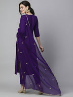 Ethnic Motifs Embroidered Kurta & Trousers With Dupatta