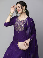 Ethnic Motifs Embroidered Kurta & Trousers With Dupatta
