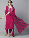 Ethnic Motifs Embroidered Kurta & Trousers With Dupatta