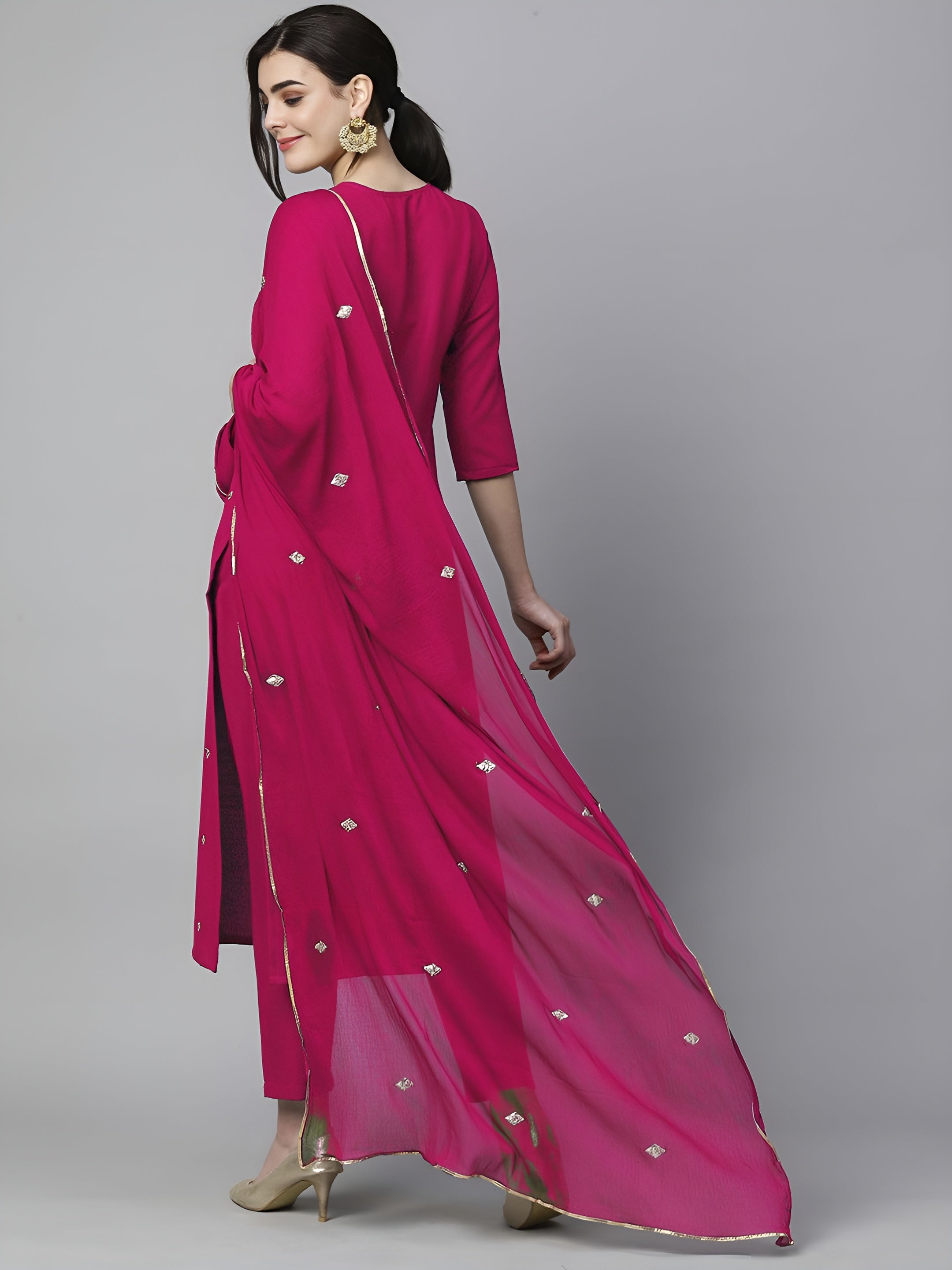 Ethnic Motifs Embroidered Kurta & Trousers With Dupatta