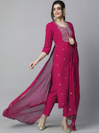 Ethnic Motifs Embroidered Kurta & Trousers With Dupatta