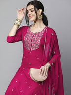 Ethnic Motifs Embroidered Kurta & Trousers With Dupatta