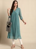 Women Poly Chiffon Self Design Flared Dress