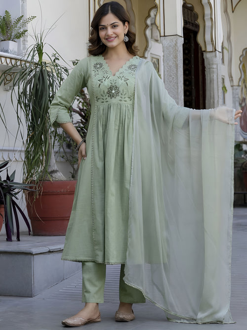 Flora work kurti pant with dupatta
