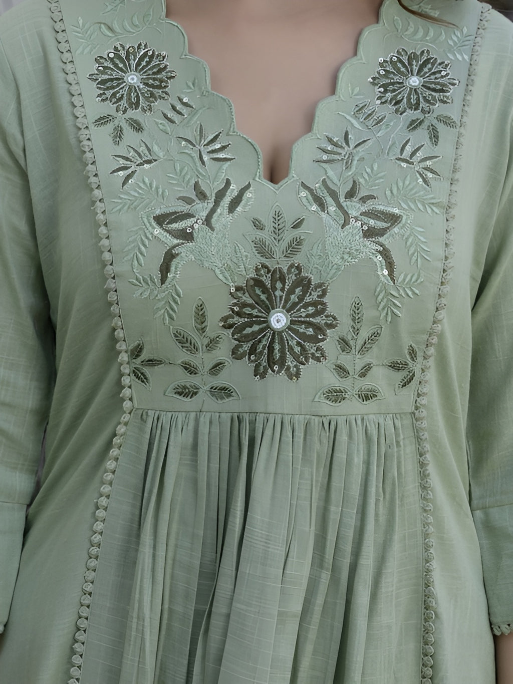 Flora work kurti pant with dupatta