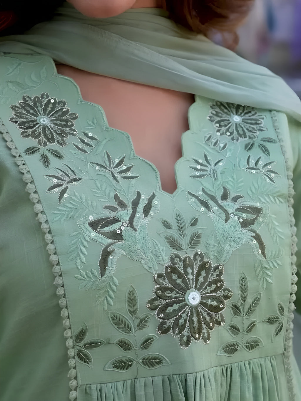 Flora work kurti pant with dupatta