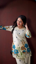 Floral Printed V-Neck Straight Kurta With Trousers