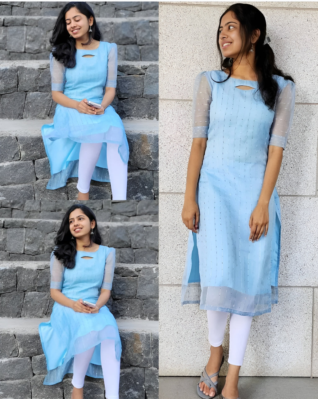 Striped Organza Straight Kurta