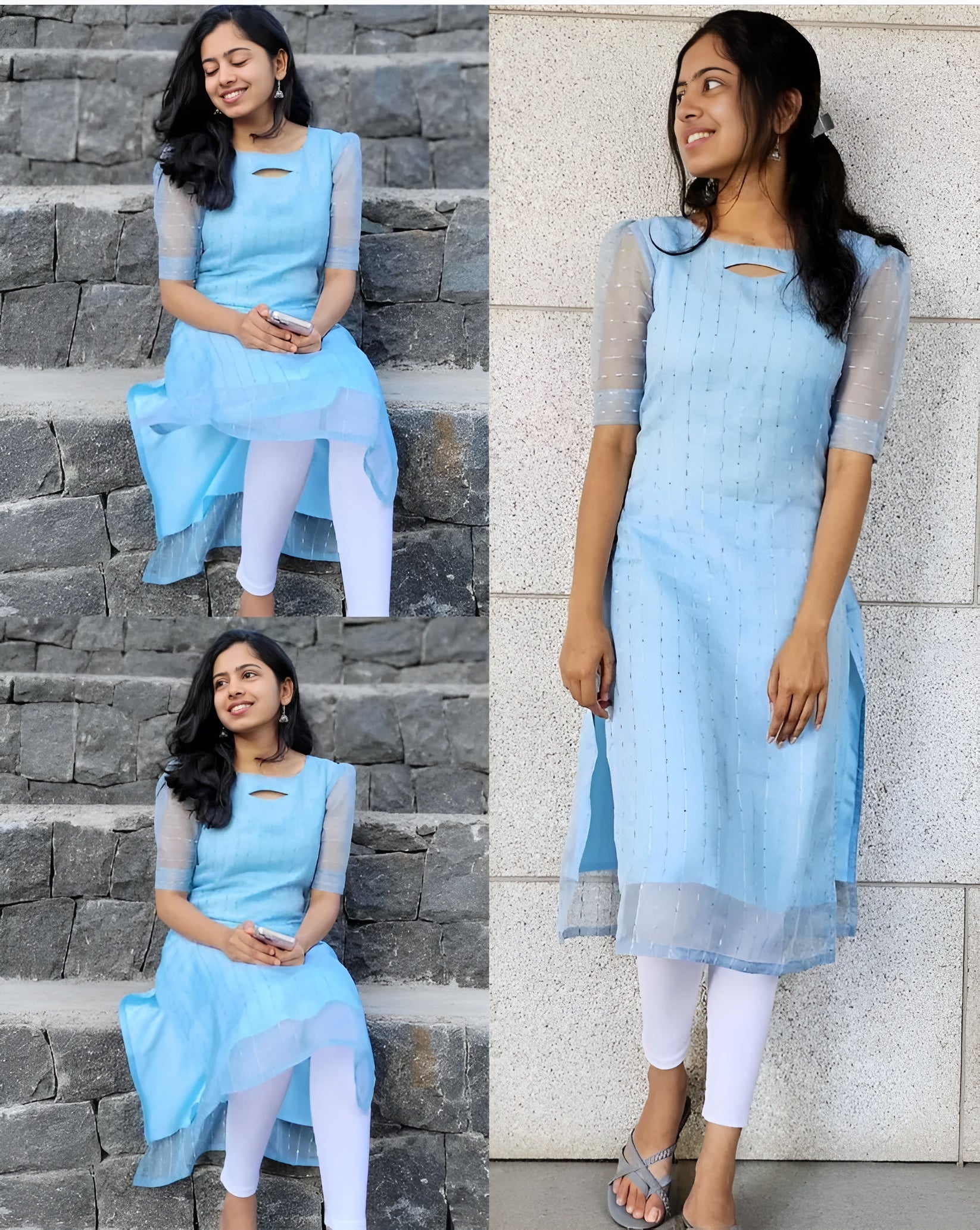 Striped Organza Straight Kurta