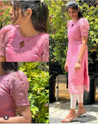 Women Solid Organza Ethnic Drees (Pink)