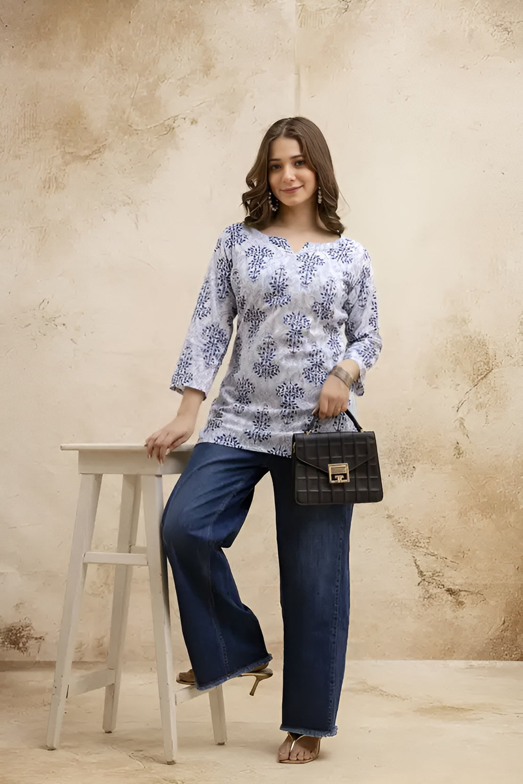 Floral Printed Pure Cotton Kurti XL