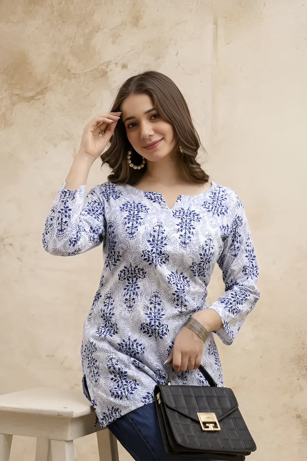 Floral Printed Pure Cotton Kurti S