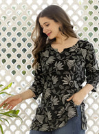 Casual Regular Sleeves Printed Women Black Top