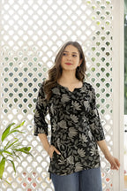 Casual Regular Sleeves Printed Women Black Top