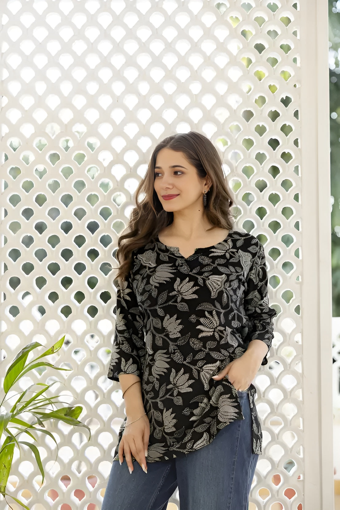 Casual Regular Sleeves Printed Women Black Top