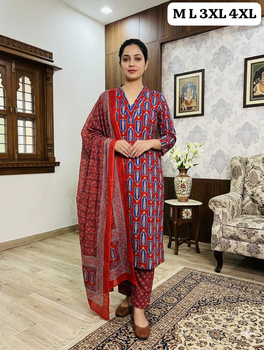 COTTAN KURTI PANT WITH DUPATTA