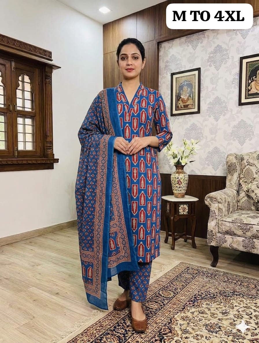 COTTAN KURTI PANT WITH DUPATTA